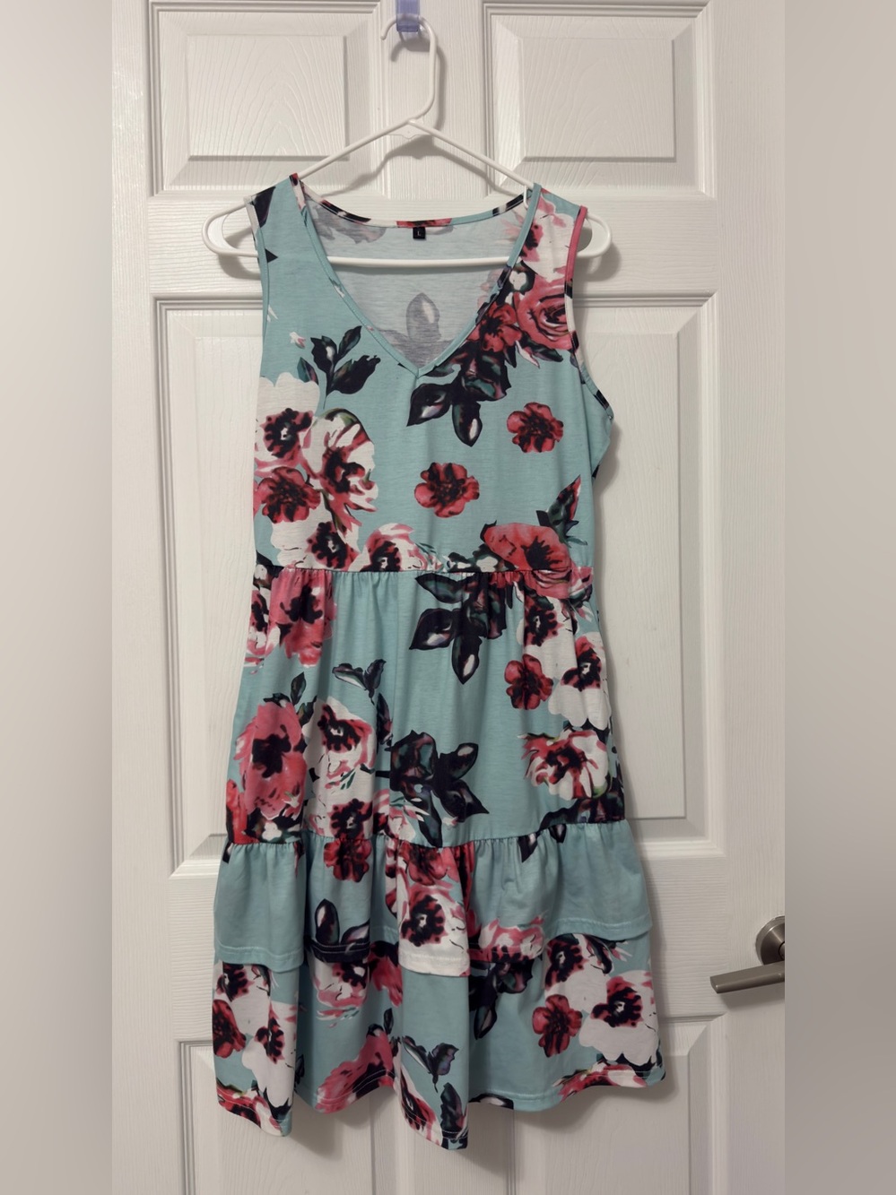 Sleeveless Mint Floral Tiered Midi Dress